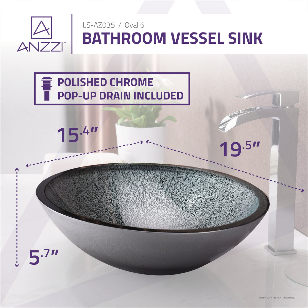 ANZZI Oval 6 Zebedia Series Vessel Sink in Black