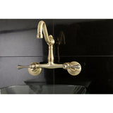 Kingston Brass KS3223BL Vintage 6" Adjustable Center Wall Mount Kitchen Faucet, Antique Brass
