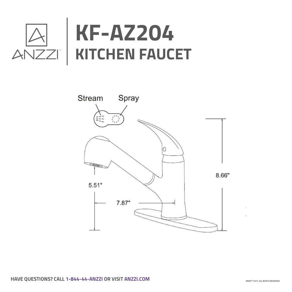 ANZZI KF-AZ204BN Del Acqua Single-Handle Pull-Out Sprayer Kitchen Faucet in Brushed Nickel