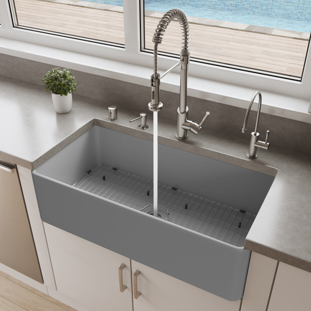 Gray Matte Smooth Apron 36" x 18" Single Bowl Fireclay Farm Sink