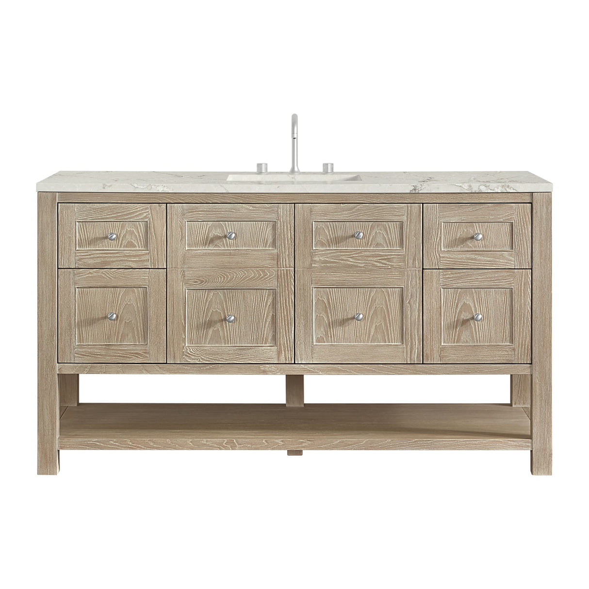 Breckenridge 60" Single Vanity, Whitewashed Oak, w/ 3 CM Victorian Silver Silestone Top w/ FreePower Wireless Charger