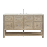 Breckenridge 60" Single Vanity, Whitewashed Oak, w/ 3 CM Victorian Silver Silestone Top w/ FreePower Wireless Charger
