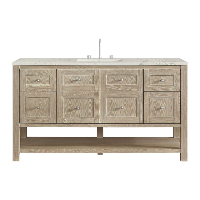 Breckenridge 60" Single Vanity, Whitewashed Oak, w/ 3 CM Victorian Silver Silestone Top w/ FreePower Wireless Charger