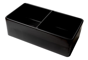 Black Matte Smooth Apron 33" x 18" Double Bowl Fireclay Farm Sink