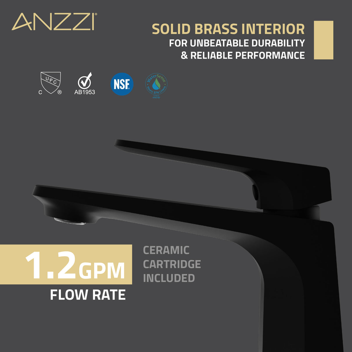 ANZZI L-AZ903MB Single Handle Single Hole Bathroom Faucet With Pop-up Drain in Matte Black