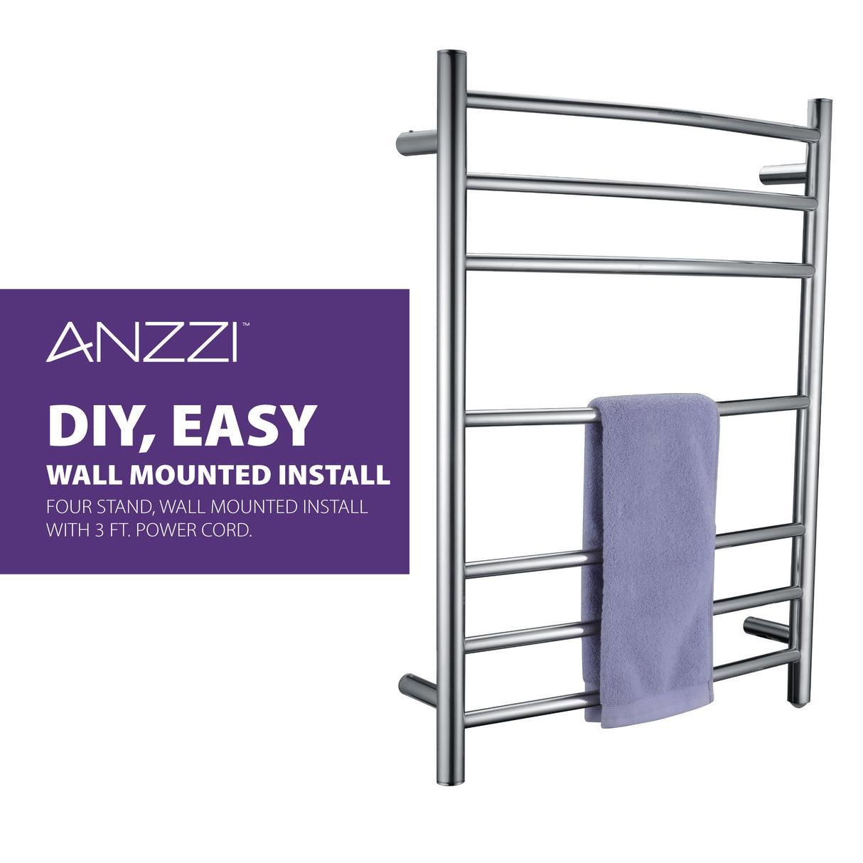 ANZZI TW-AZ027CH Gown 7-Bar Electric Towel Warmer in Polished Chrome