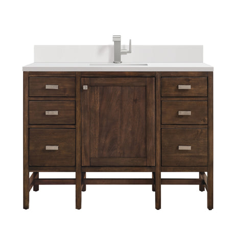 Addison 48" Single Vanity, Mid-Century Acacia w/ Single Hole 3 CM White Zeus Silestone Top & Backsplash