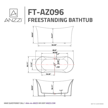 ANZZI FT-AZ096 Eft Series 5.58 ft. Freestanding Bathtub in White