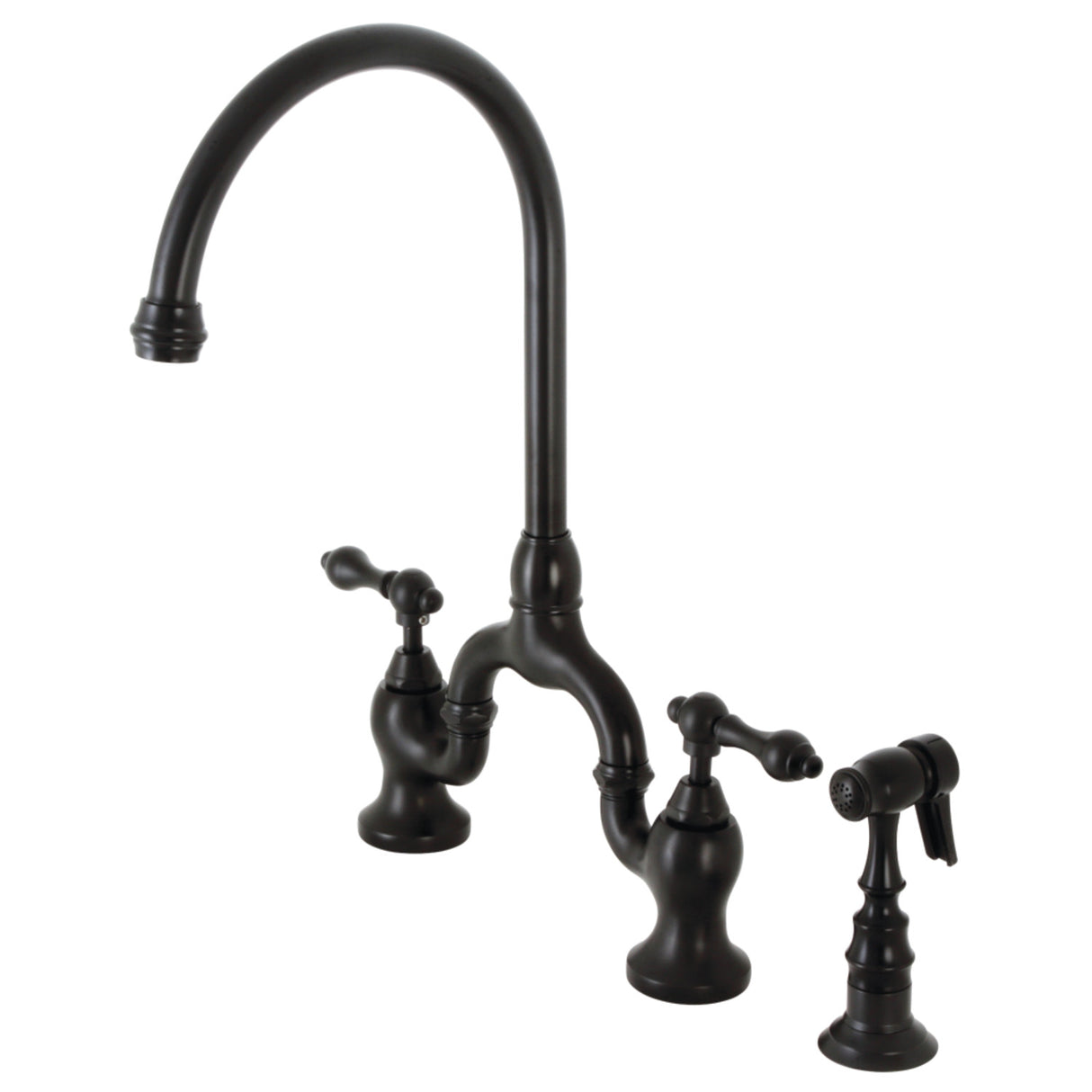 Kingston Brass KS7790ALBS English Country Kitchen Faucet with Brass Sprayer, Matte Black