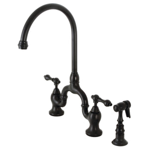 Kingston Brass KS7790ALBS English Country Kitchen Faucet with Brass Sprayer, Matte Black