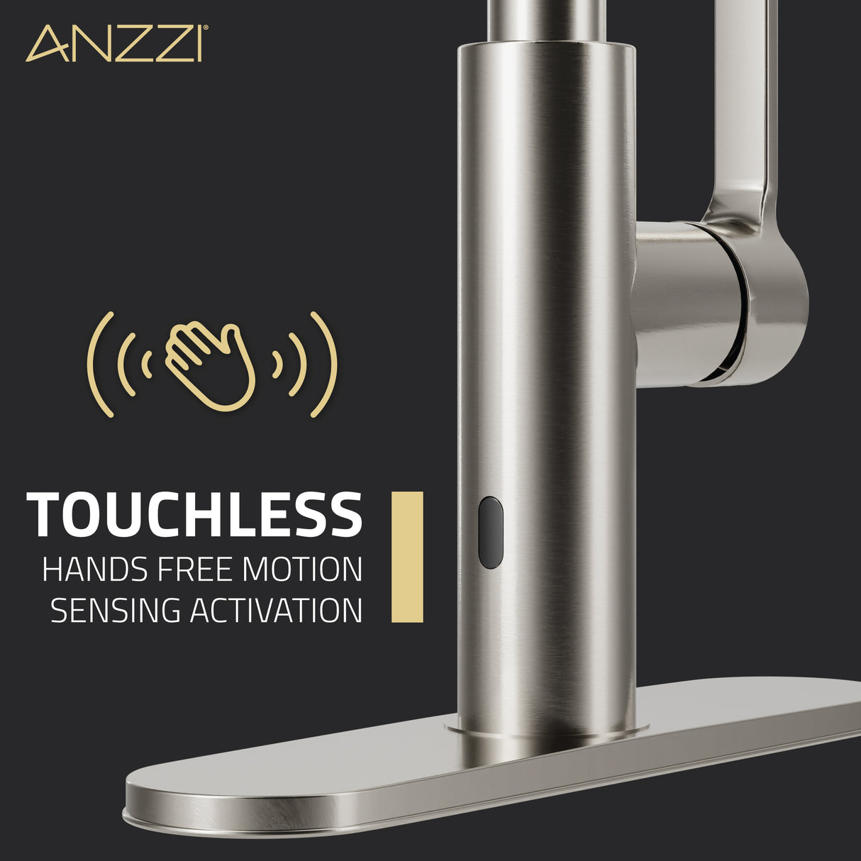 ANZZI KF-AZ303BN Ola Hands Free Touchless 1-Handle Pull-Down Sprayer Kitchen Faucet with Motion Sense and Fan Sprayer in Brushed Nickel