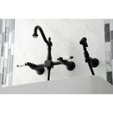 Kingston Brass KS1260PLBS Heritage Wall Mount Bridge Kitchen Faucet with Brass Sprayer, Matte Black