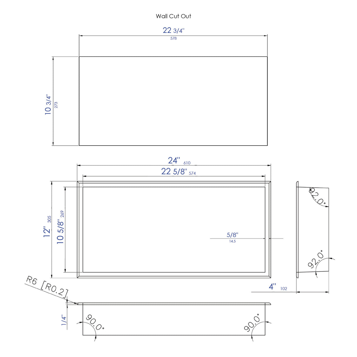 ALFI brand 24 x 12 White Matte Stainless Steel Horizontal Single Shelf Bath Shower Niche