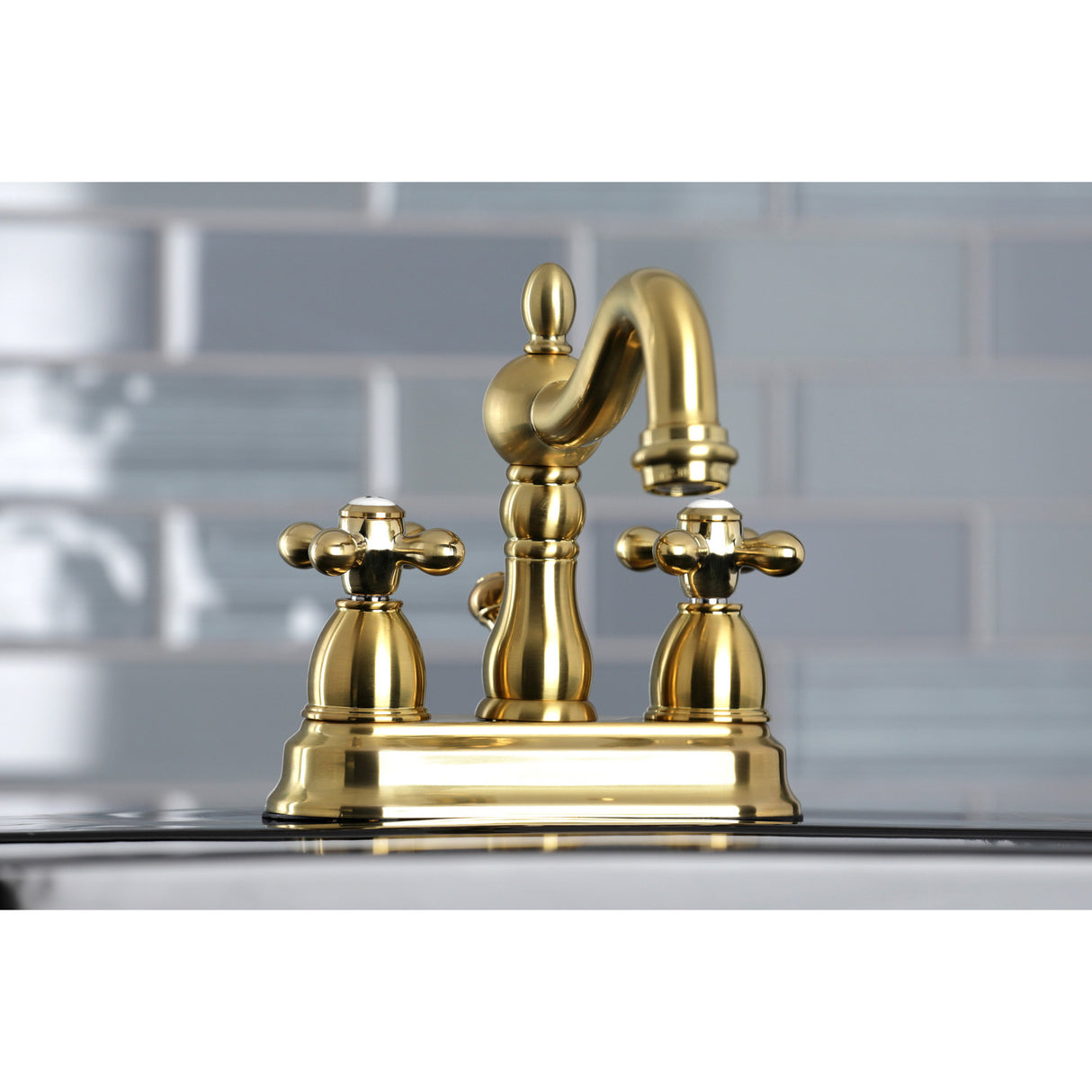 Kingston Brass KB1607AX Heritage 4 in. Centerset Bathroom Faucet, Brushed Brass