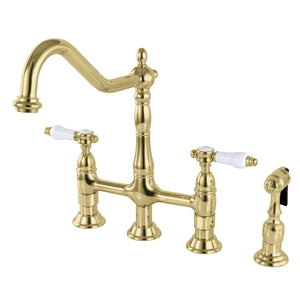 Kingston Brass KS1272BPLBS Bel-Air Bridge Kitchen Faucet with Brass Sprayer, Polished Brass