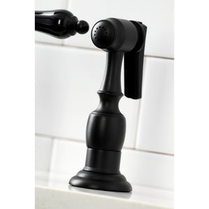 Kingston Brass KS3270PKLBS Duchess Bridge Kitchen Faucet with Brass Sprayer, Matte Black