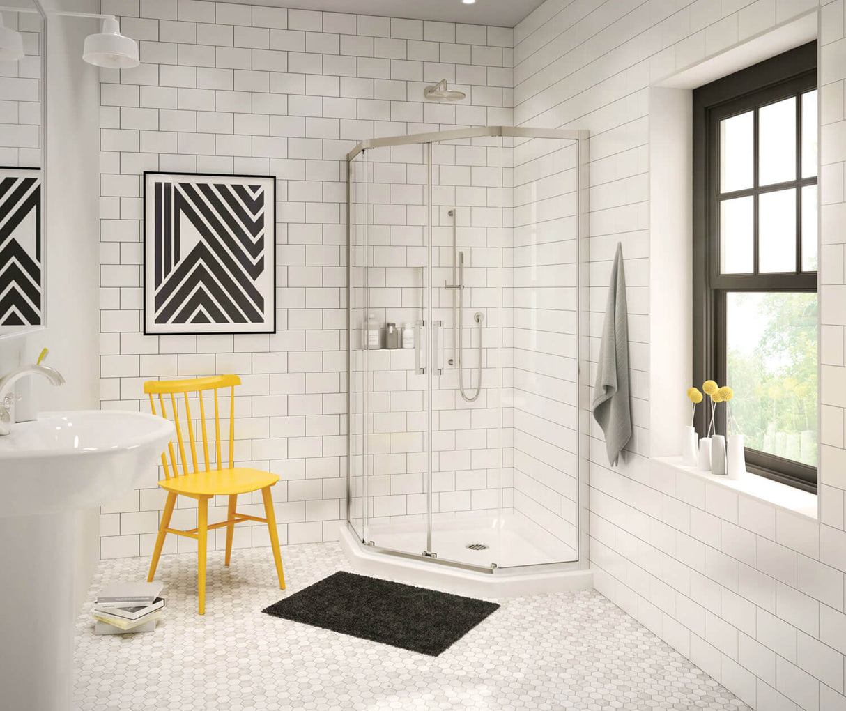 MAAX 137441-900-305-000 Radia Neo-angle 38 x 38 x 71 ½ in. 6mm Sliding Shower Door for Corner Installation with Clear glass in Brushed Nickel