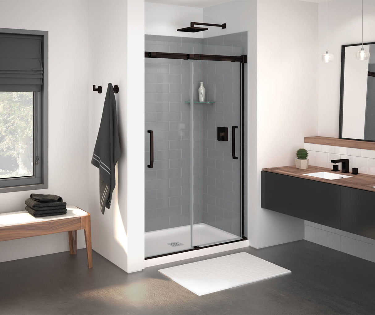 MAAX 138761-900-173-000 Inverto 43-47 x 70 ½-74 in. 8mm Bypass Shower Door for Alcove Installation with Clear glass in Dark Bronze