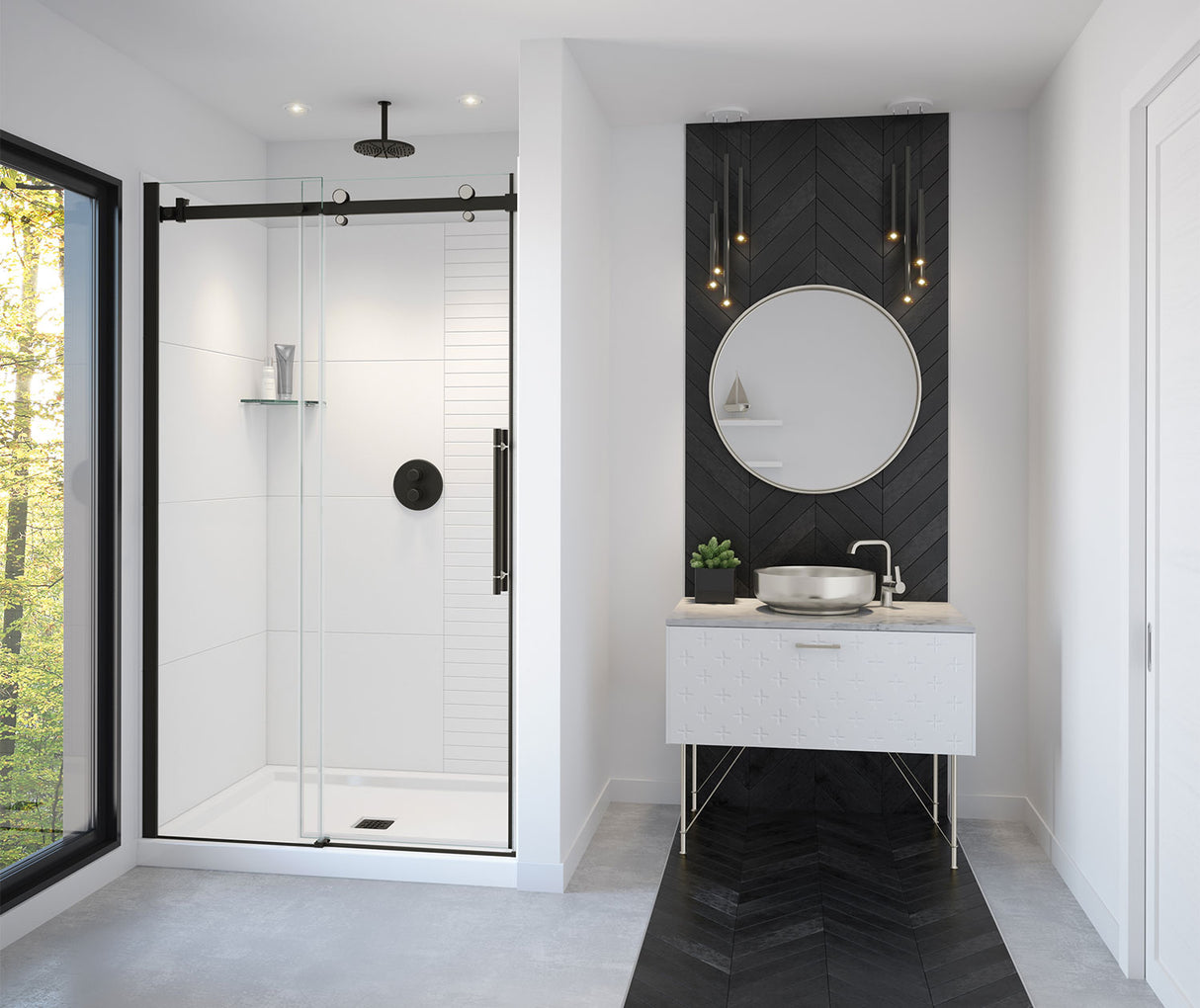 MAAX 138460-900-370-000 Vela 44 ½-47 x 78 ¾ in. 8mm Sliding Shower Door for Alcove Installation with Clear glass in Matte Black and Brushed Nickel