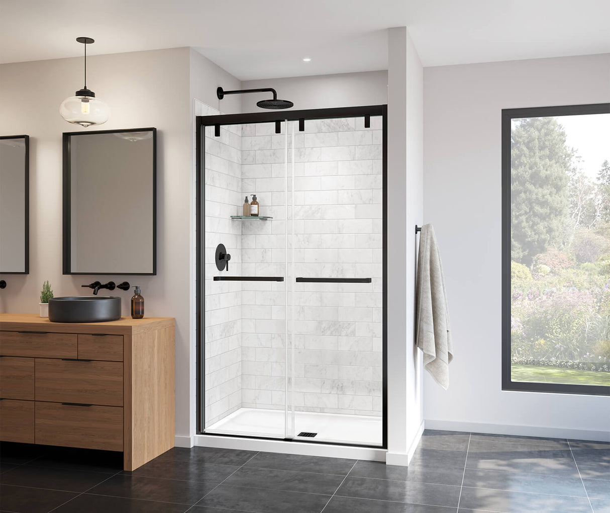 MAAX 135321-900-340-000 Uptown 44-47 x 76 in. 8 mm Bypass Shower Door for Alcove Installation with Clear glass in Matte Black