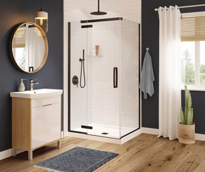 MAAX 133302-900-173-000 Link Curve Rectangular 42 x 34 x 75 in. 8mm Pivot Shower Door for Corner Installation with Clear glass in Dark Bronze
