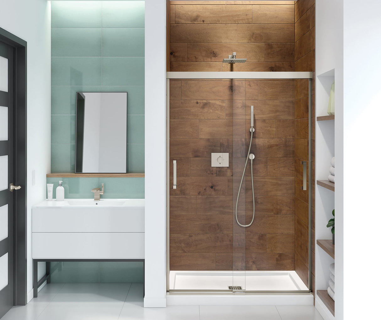 MAAX 139352-900-305-000 Incognito 70 44-47 x 70 ½ in. 8 mm Bypass Shower Door for Alcove Installation with Clear glass in Brushed Nickel