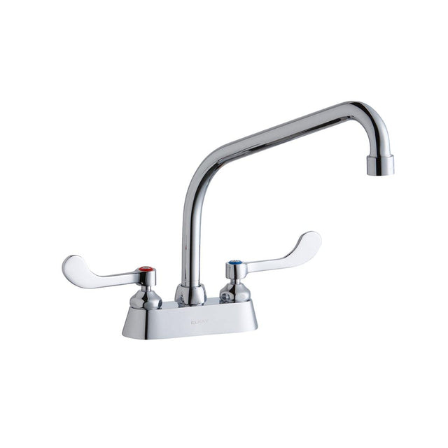 Elkay LK406HA10T4 Elkay 4" Centerset with Exposed Deck Faucet with 10" High Arc Spout 4" Wristblade Handles Chrome