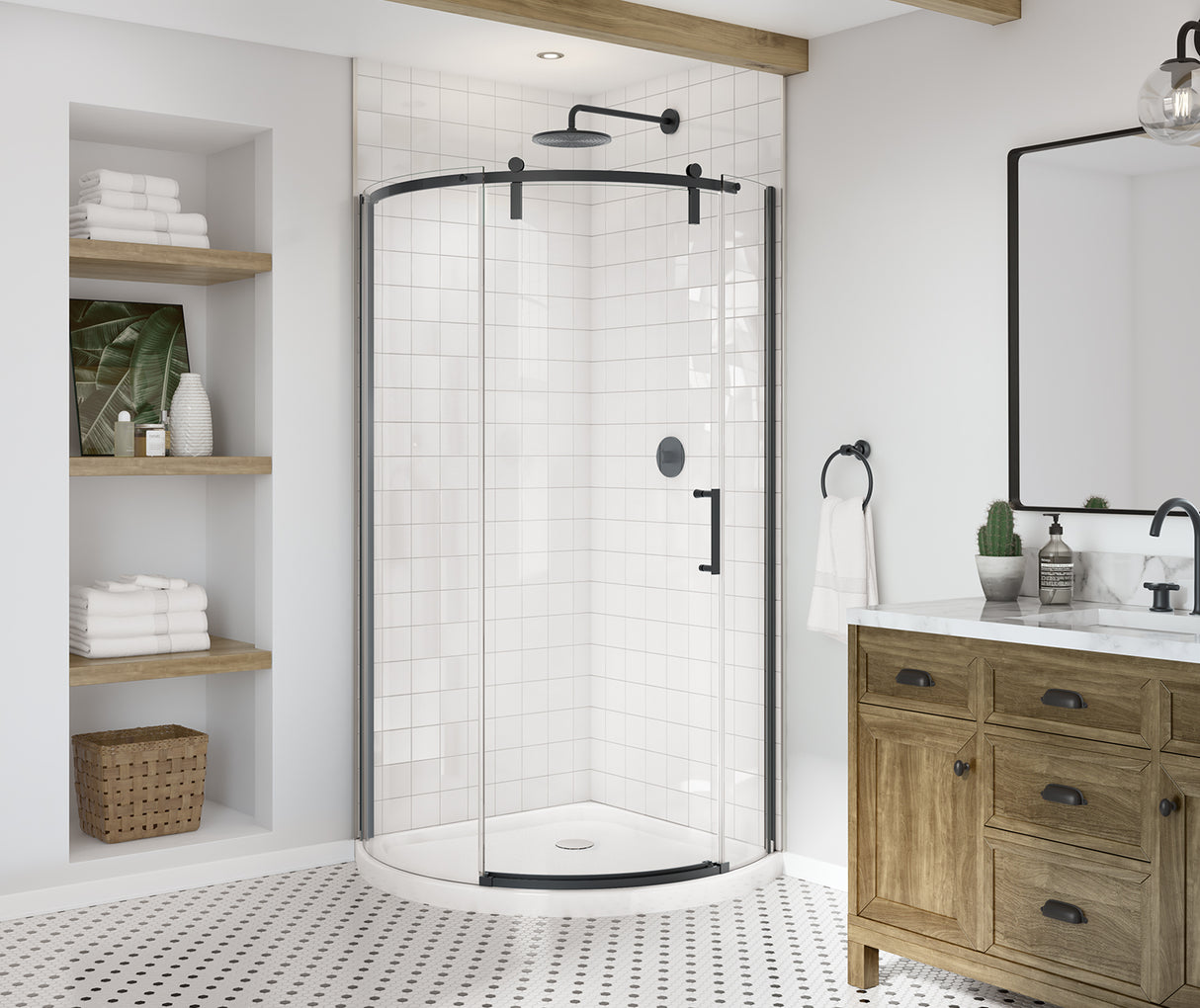 MAAX 139410-900-340-001 Outback Round 36 x 36 x 75 5/8 in. 8mm Sliding Shower Door for Corner Installation with Clear glass in Matte Black