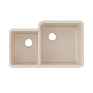 Elkay ELGOU3321LBQ0 Elkay Quartz Classic 33" x 20-11/16" x 9", Offset 40/60 Double Bowl Undermount Sink, Bisque