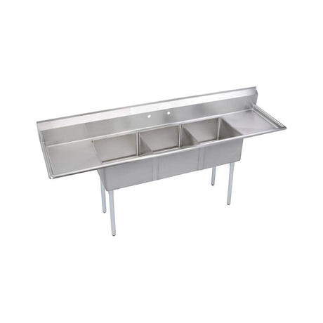 Elkay S3C24X24-2-24X Elkay Dependabilt Stainless Steel 120" x 29-13/16" x 43-3/4" 18 Gauge Three Compartment Sink w/ 24" Left and Right Drainboards & Stainless Steel Legs