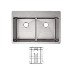 Elkay Crosstown ECTSRA33229TBG0 Equal Double Bowl Dual Mount Stainless Steel Kitchen Sink Kit with Aqua Divide