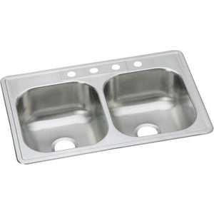Elkay Dayton DSE233223 Equal Double Bowl Top Mount Stainless Steel Sink, 33 x 22