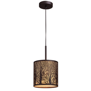 Elk Home Woodland Sunrise Mini Pendant - 1-Light in Aged Bronze Finish, with Aged Bronze Metal Shade with Off-White Fabric Liner, Modern/Contemporary Style