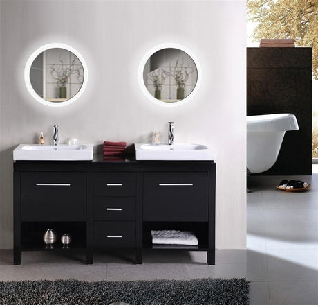 Krugg Sol22 LED Bath Round Mirror 22" Diameter Lighted Vanity Mirror Dimmer & Defogger Silver Backed Glass, Krugg, Krugg - POSHHAUS
