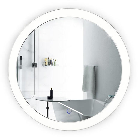 Krugg Sol27 LED Bath Round Mirror 27" Diameter Lighted Vanity Mirror Includes Dimmer and Defogger Silver Backed Glass, Krugg, Krugg - POSHHAUS