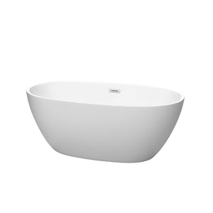 Juno 59 Inch Freestanding Bathtub in Matte White with Polished Chrome Drain and Overflow Trim