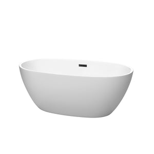 Juno 59 Inch Freestanding Bathtub in Matte White with Matte Black Drain and Overflow Trim