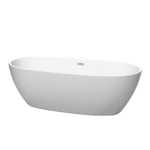 Juno 71 Inch Freestanding Bathtub in Matte White with Polished Chrome Drain and Overflow Trim