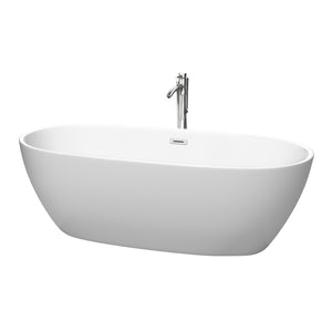 Juno 71 Inch Freestanding Bathtub in Matte White with Floor Mounted Faucet Drain and Overflow Trim in Polished Chrome