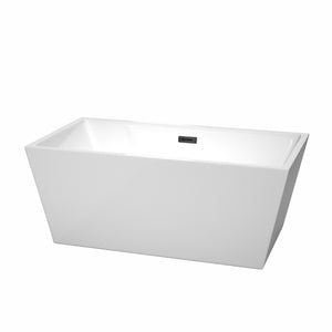 Sara 59 Inch Freestanding Bathtub in White with Matte Black Drain and Overflow Trim