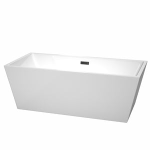 Sara 67 Inch Freestanding Bathtub in White with Matte Black Drain and Overflow Trim
