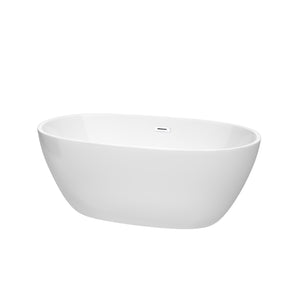 Juno 59 Inch Freestanding Bathtub in White with Shiny White Drain and Overflow Trim