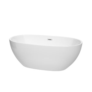 Juno 63 Inch Freestanding Bathtub in White with Polished Chrome Drain and Overflow Trim