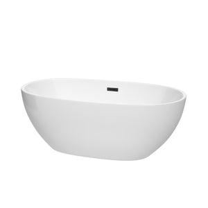 Juno 63 Inch Freestanding Bathtub in White with Matte Black Drain and Overflow Trim