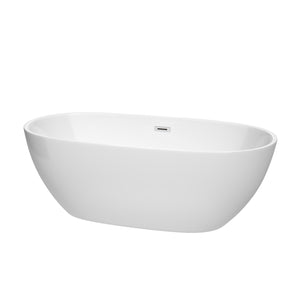 Juno 67 Inch Freestanding Bathtub in White with Polished Chrome Drain and Overflow Trim