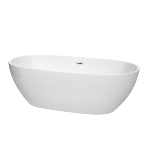 Juno 71 Inch Freestanding Bathtub in White with Polished Chrome Drain and Overflow Trim