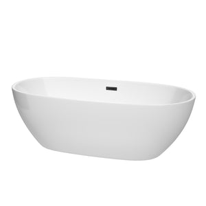 Juno 71 Inch Freestanding Bathtub in White with Matte Black Drain and Overflow Trim