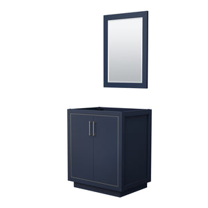 Icon 30 Inch Single Bathroom Vanity in Dark Blue No Countertop No Sink Brushed Nickel Trim 24 Inch Mirror