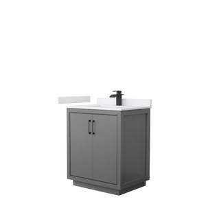 Icon 30 Inch Single Bathroom Vanity in Dark Gray White Cultured Marble Countertop Undermount Square Sink Matte Black Trim