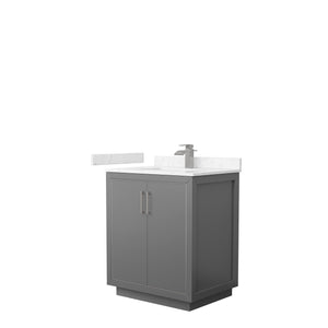 Icon 30 Inch Single Bathroom Vanity in Dark Gray Carrara Cultured Marble Countertop Undermount Square Sink Brushed Nickel Trim